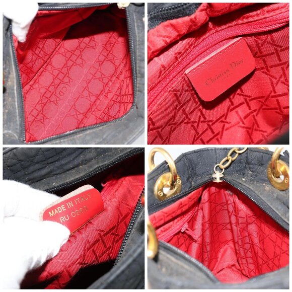 Christian Dior Lady Dior Canage Hand Bag Nylon Black Gold Auth BA7086 - Picture 15 of 16